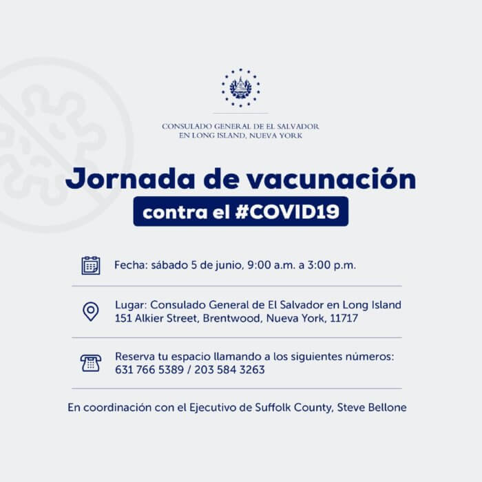 Organizan jornada de vacunación en el Consulado Salvadoreño en Brentwood