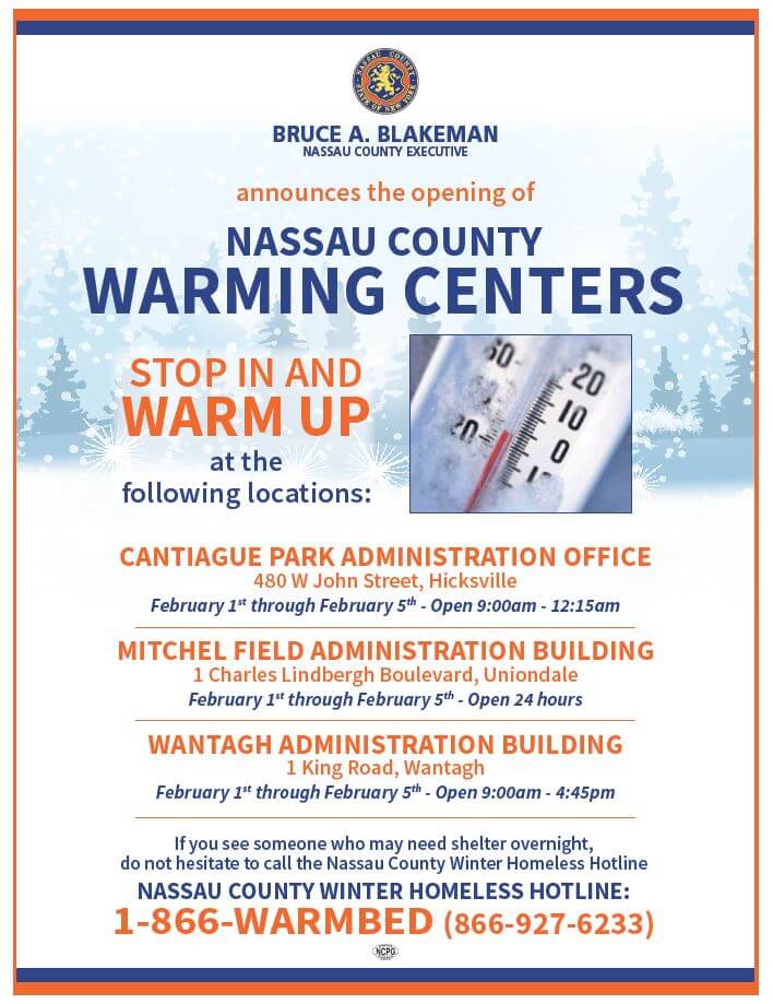 Abren los Centros de Calentamiento en condado de Nassau